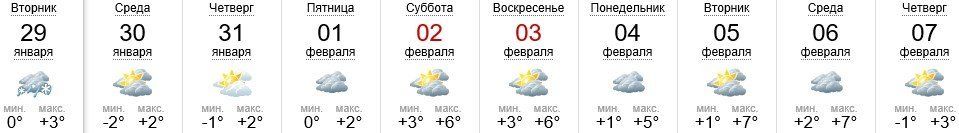 Погода в Ужгороде 29.01-07.02.2019